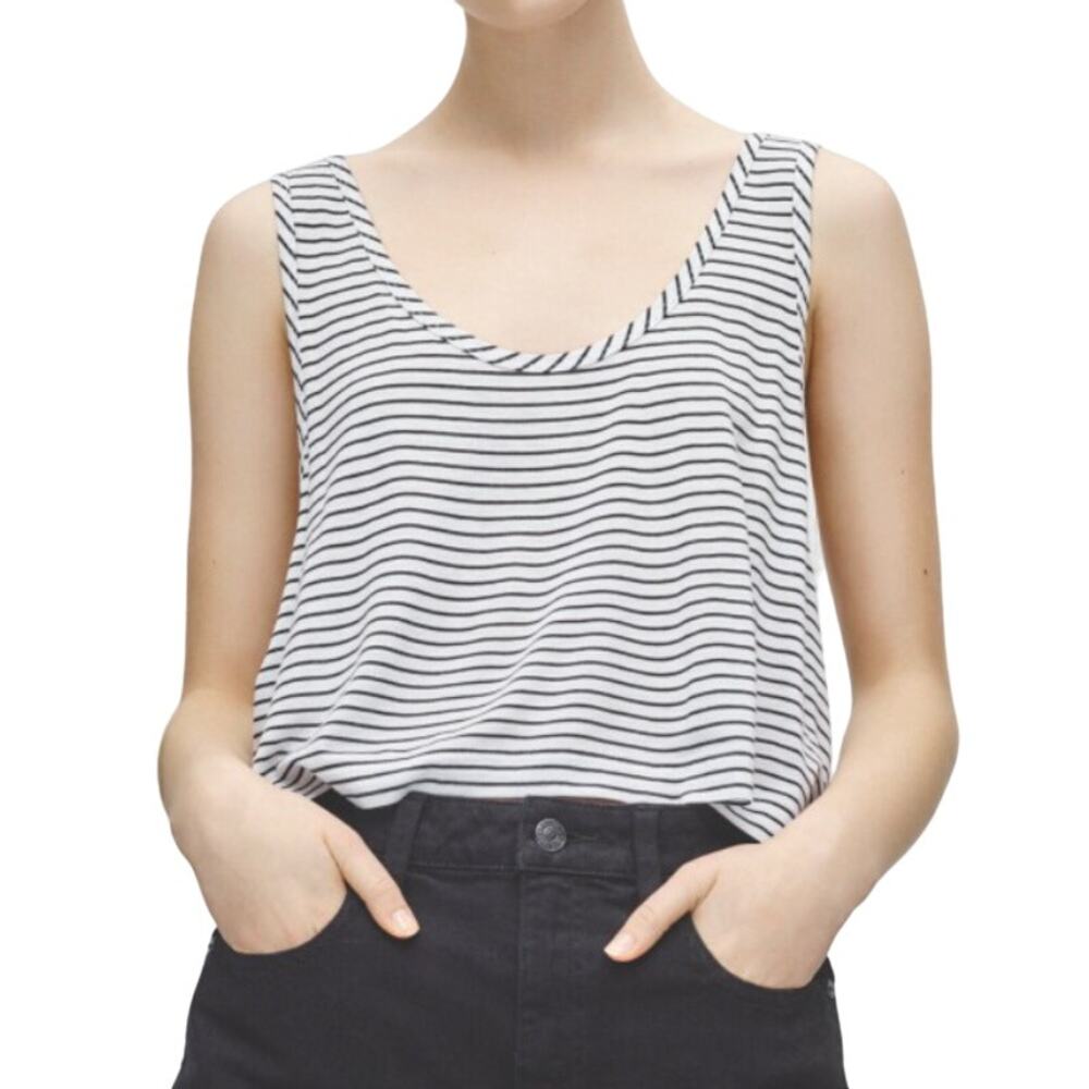 TALULA Cropped Striped Tank Top Scoop Neck Loose Fit Light Blue White Size S